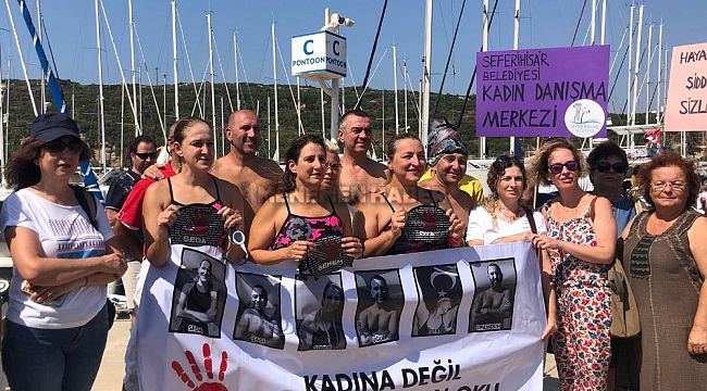 Kadına yönelik şiddete karşı 24 saat yüzdüler