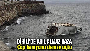 Dikili'de çöp kamyonu denize uçtu: 1 yaralı