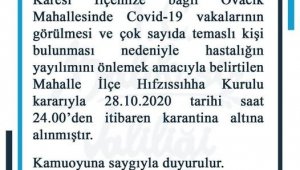 Balıkesir'de Ovacık köyü karantinaya alındı