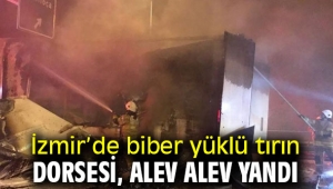 İzmir Aliağa'da biber yüklü tırın dorsesi, alev alev yandı