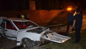 Otomobil önce ağaca sonra direğe çarptı: 2 yaralı