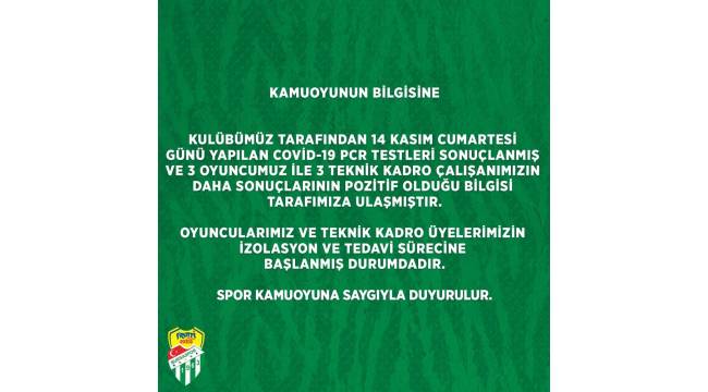 Frutti Extra Bursaspor'da 6 kişinin daha Covid-19 testi pozitif çıktı
