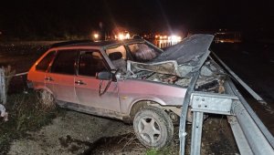 Otomobil önce hayvana çarptı ardından bariyere saplandı