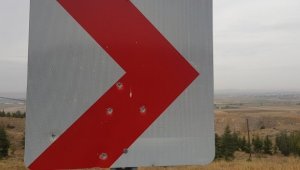Trafik levhasını atış poligonuna çevirdiler