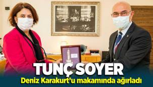 Başkan Tunç Soyer Menemen'in yeni Belediye Başkan Vekili Deniz Karakurt'u ağırladı