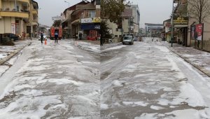 Cumayeri Belediyesi cadde ve sokakları köpüklü suyla yıkandı
