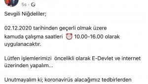 Niğde Valisi açıkladı: İşte yeni mesai saatleri