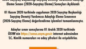 ÖSYM: "2020-Sayıştay Başkanlığı Sayıştay Denetçi Yardımcısı Adaylığı Eleme Sınavı sonuçları açıklandı."