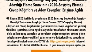 ÖSYM: "2020-Sayıştay Başkanlığı Sayıştay Denetçi Yardımcısı Adaylığı Eleme Sınavının cevap kağıtları ve aday cevapları erişime açıldı."