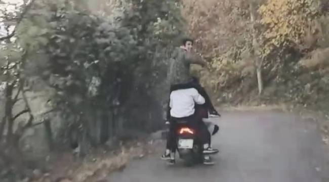 Sokağa çıkma kısıtlamasını 1 motosiklete 6 kişi binerek deldiler