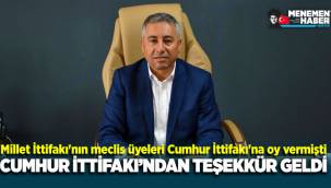 Menemen'de Millet İttifakı'nın meclis üyeleri Cumhur İttifakı'na oy vermişti, teşekkür geldi