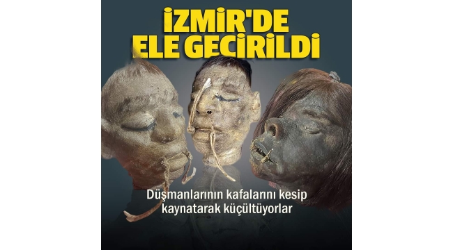 İzmir Aliağa'da Jivaro yerlilerinin kesip özel işlemlerden geçirdiği insan kafatasları ele geçirildi