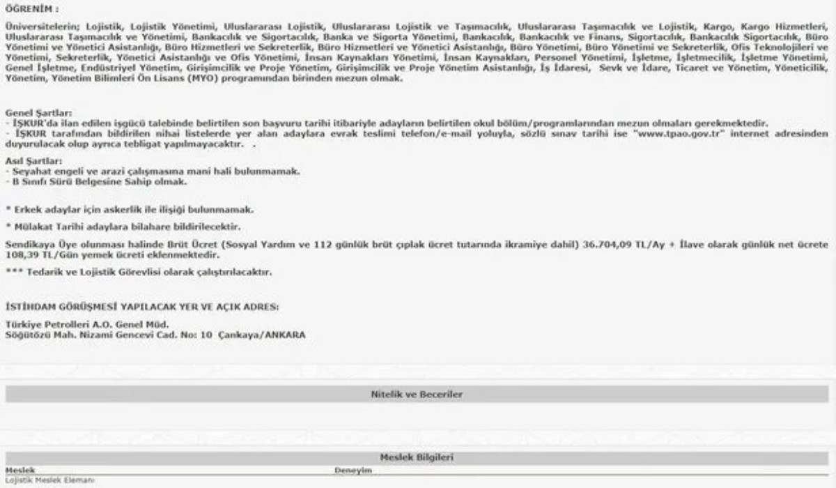 TPAO personel alımı