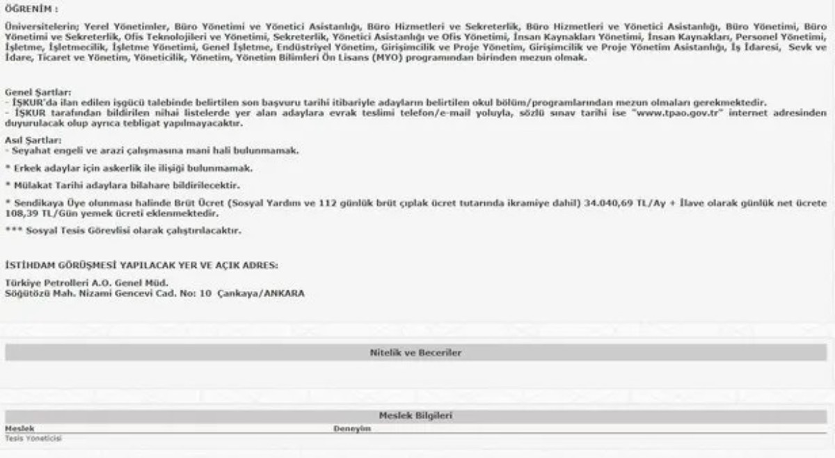 TPAO personel alımı