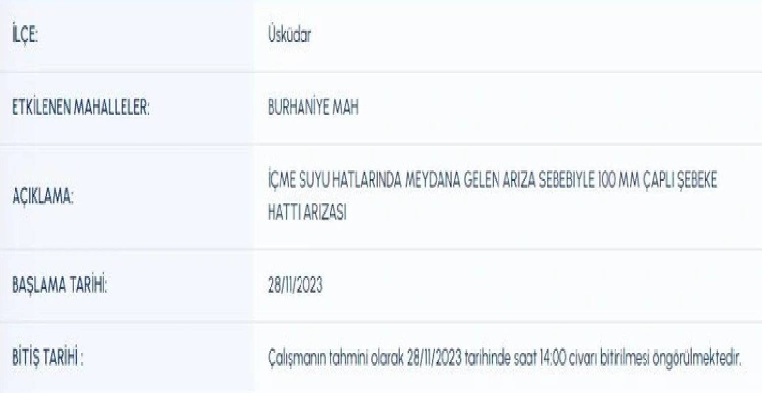 üsküdar su kesintisi