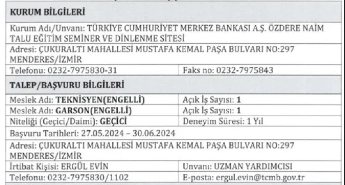 Merkez Bankası personel alımı