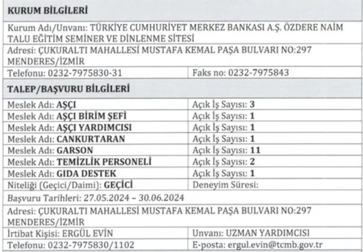 Merkez Bankası personel alımı