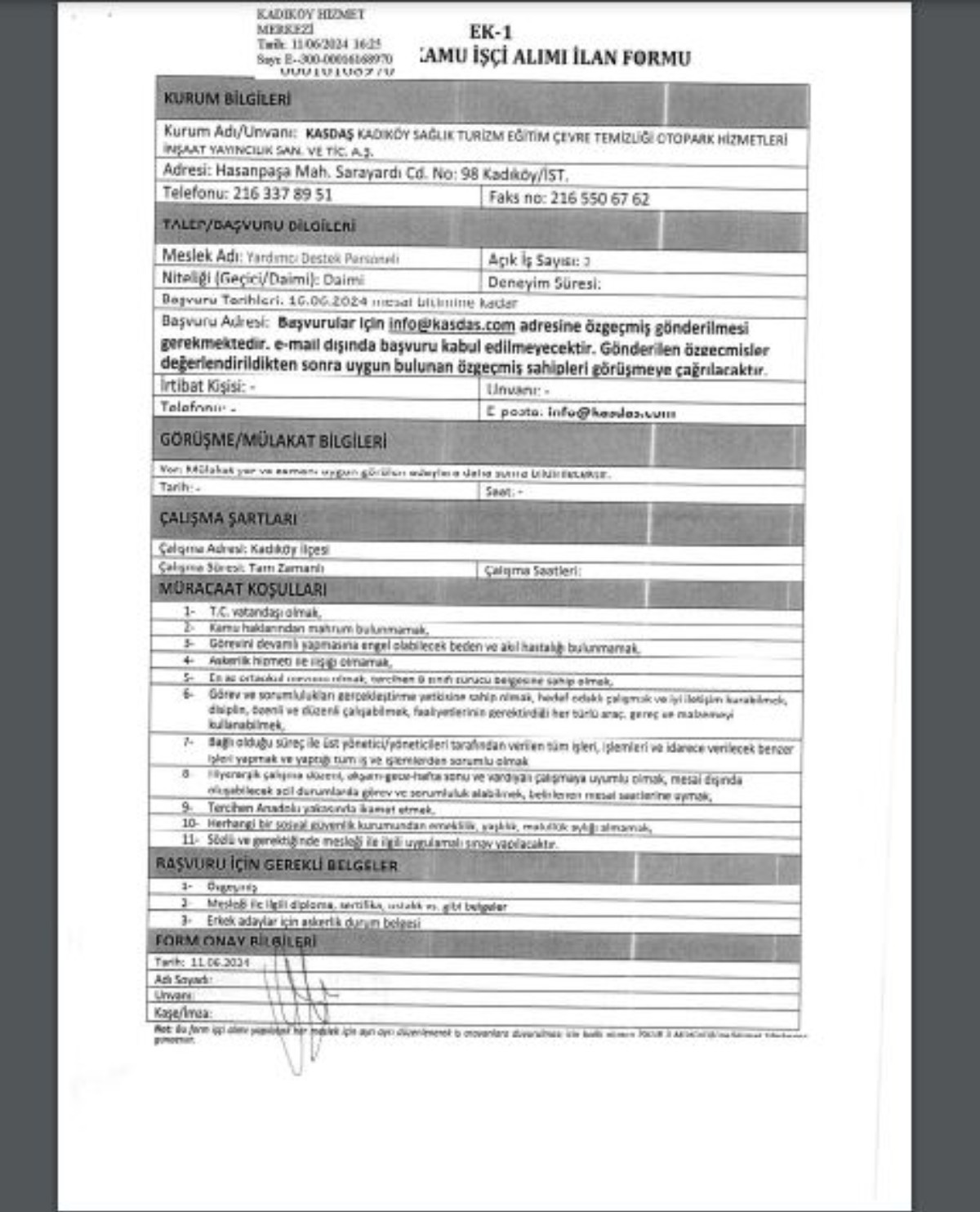 Büro personeli, garson, destek personeli alımı yapılacak