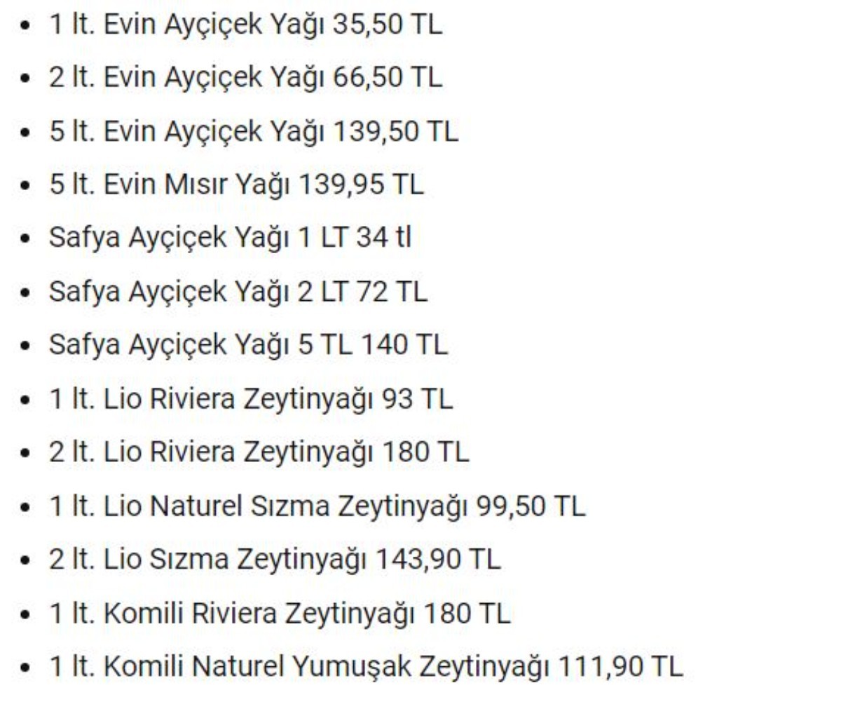 Güncel Ayçiçek Yağı Fiyatları
