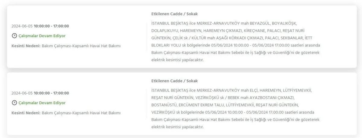 İstanbul'da elektrik kesintisi 5 Haziran 2024