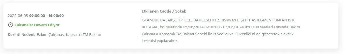 İstanbul'da elektrik kesintisi 5 Haziran 2024