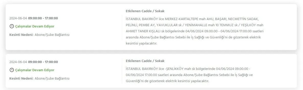 İstanbul'da elektrik kesintisi 5 Haziran 2024