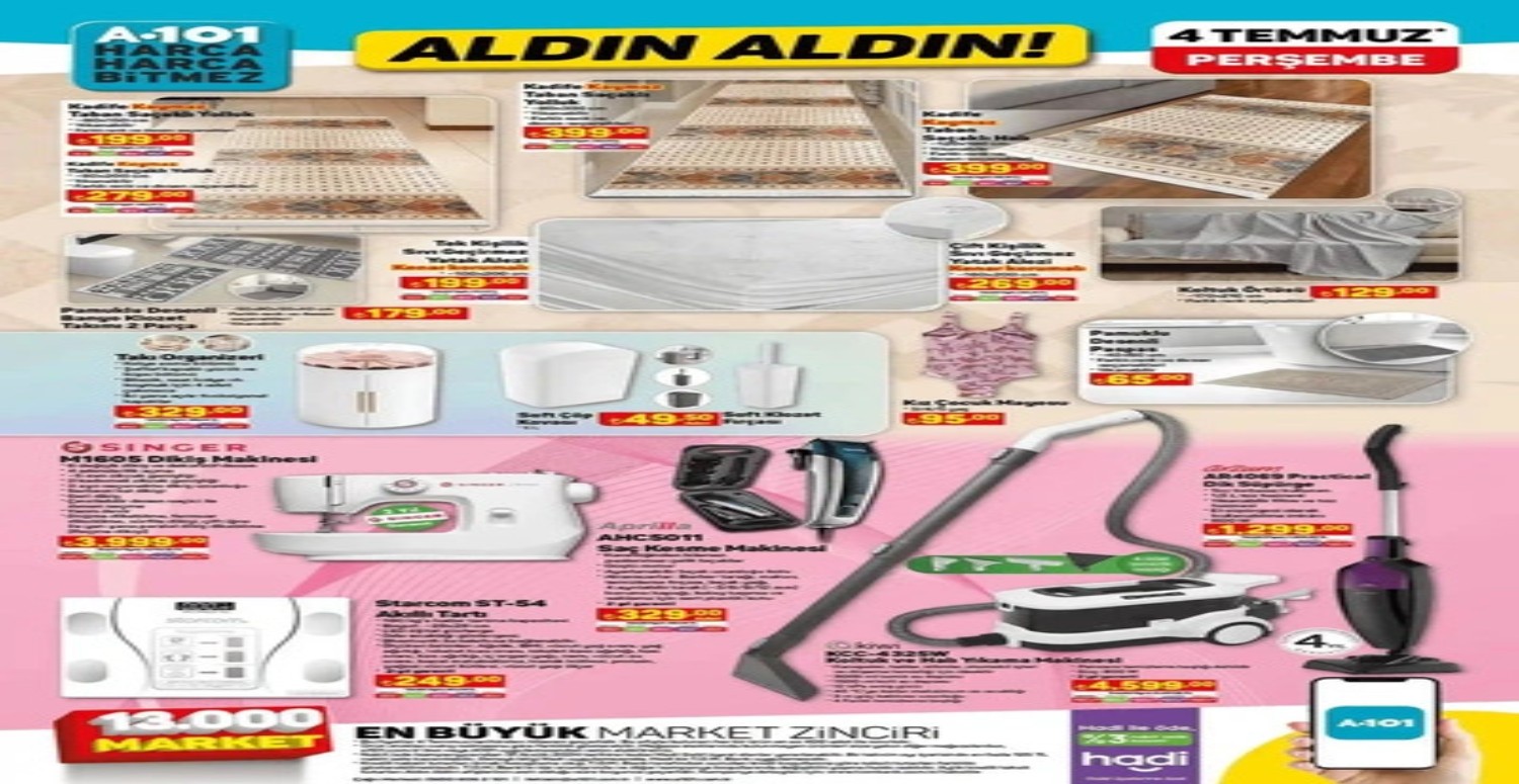 Tencereden mayoya, süpürgeden dikiş makinesine dev indirim! A101 1-2-3-4-5 Temmuz aktüel ürünler kataloğu